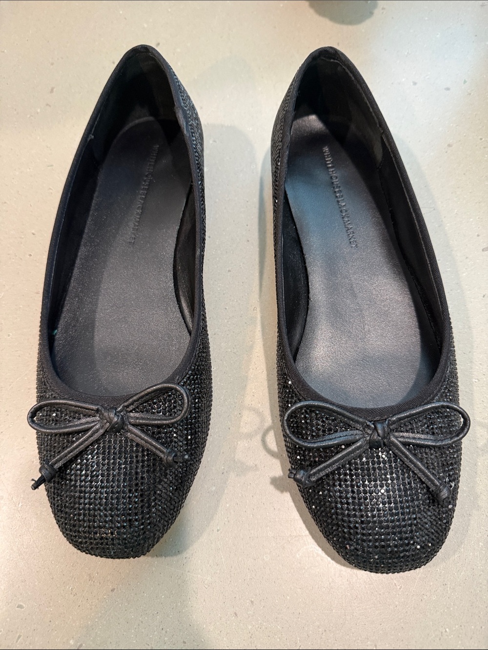 White House Black Market Black Crystal Bow Ballet Flats